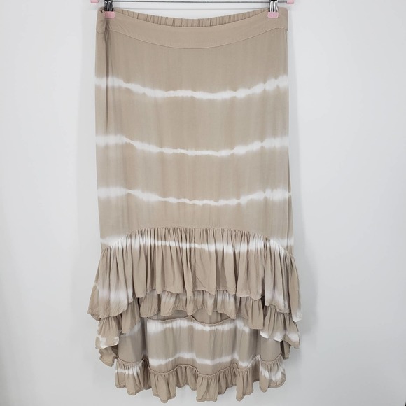 Soft Surroundings High Low Skirt M Winward Tie Dye Tiered Ruffle Maxi Tan White - Picture 1 of 11